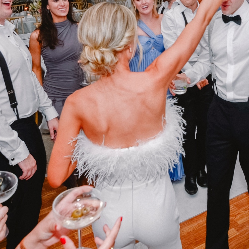 NADINE MERABI White Feather Strapless Jumpsuit - Picture 5 of 13